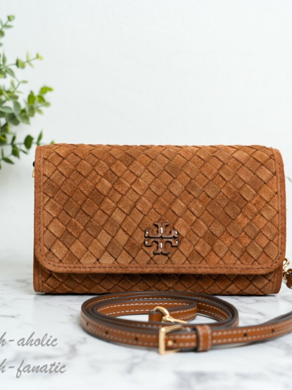 Tory Burch Thea Woven Suede Flat Wallet Crossbody in Chicory Brown NWT - Picture 5 of 16